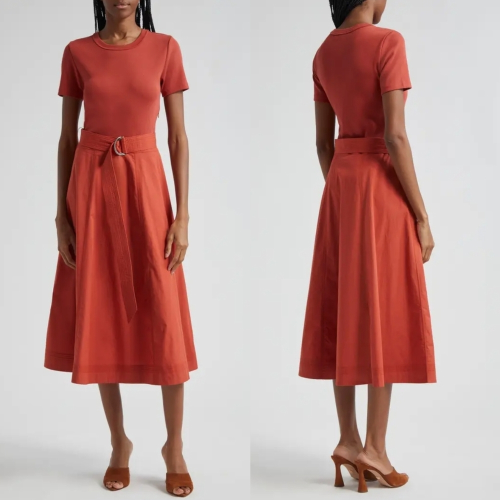 Veronica Beard Brick Red Mixed Media Midi Dress